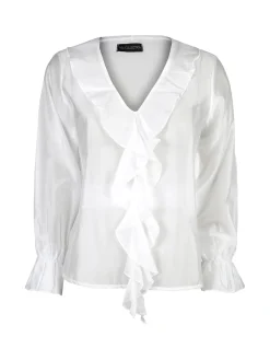 Unique Blusa donna a maniche lunghe con volant