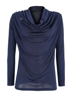 Unique Blusa donna a maniche lunghe con scollo a cascata