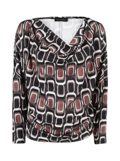 Unique Blusa donna fantasia con scollo a cascata - nero