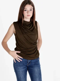 Unique Top donna drappeggiato con scollo a cascata