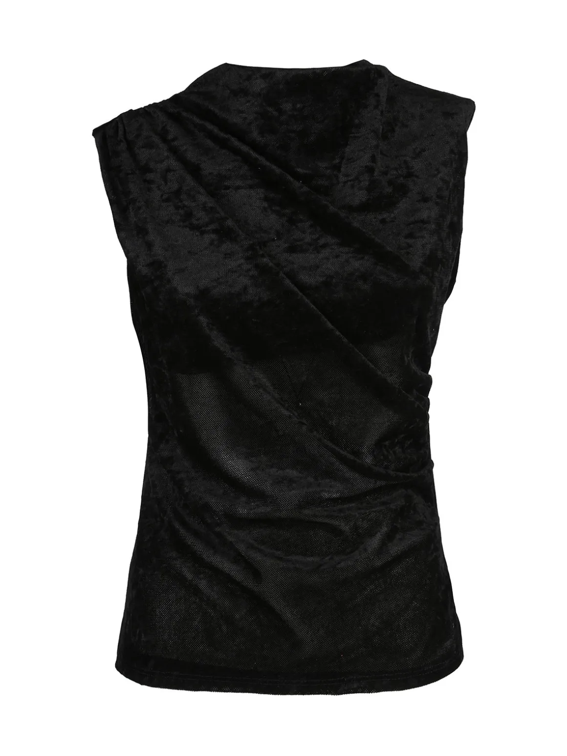 Unique Top donna in velluto con scollo a cascata - nero