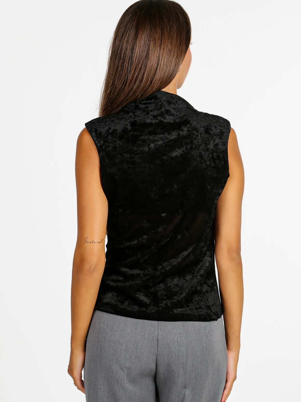 Unique Top donna in velluto con scollo a cascata - nero