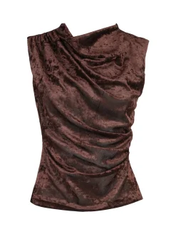 Unique Top donna in velluto con scollo a cascata - moro