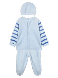 Urchin Completo lungo da neonato in ciniglia con accessori - azzurro