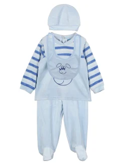 Urchin Completo lungo da neonato in ciniglia con accessori - azzurro