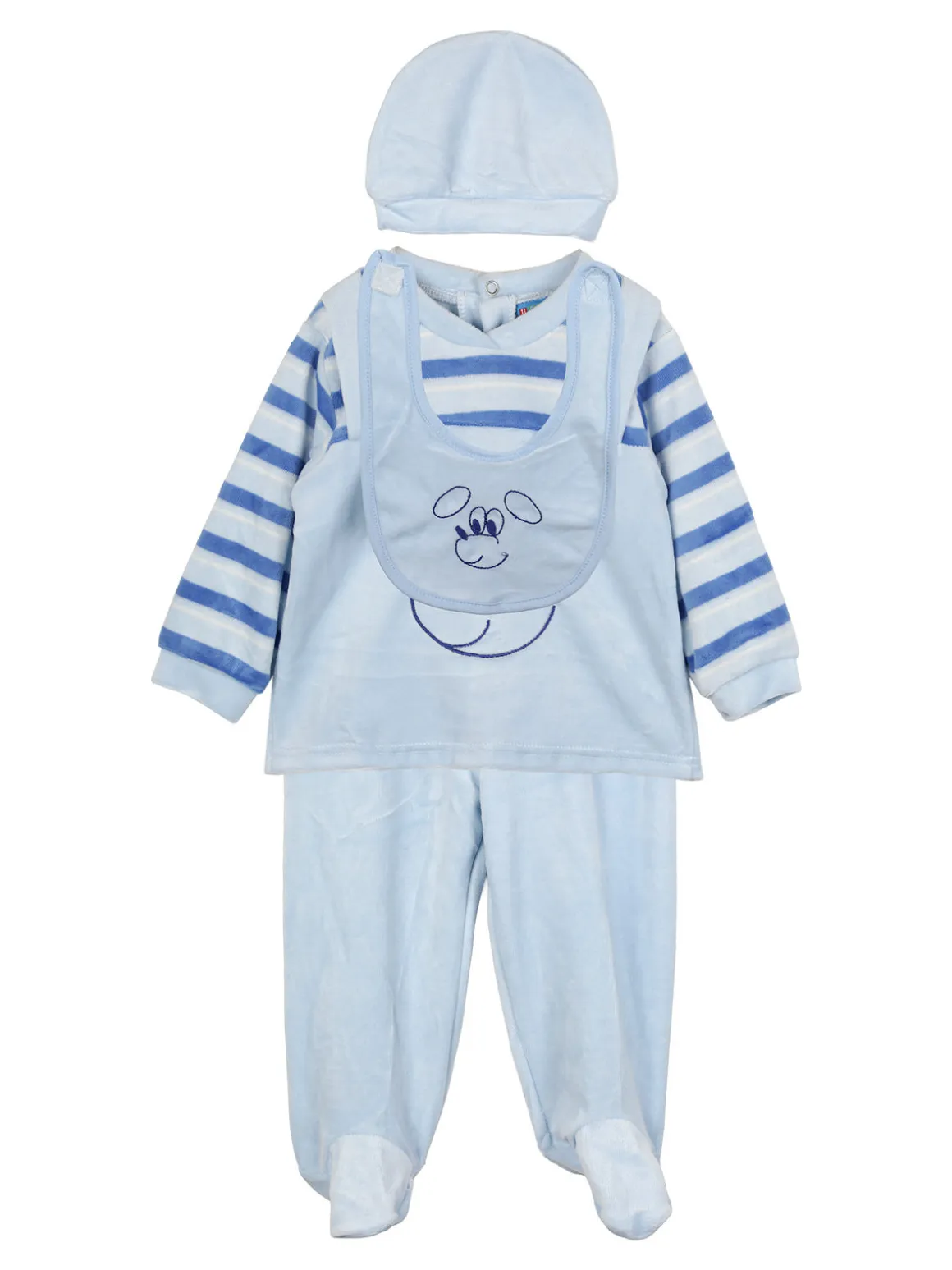 Urchin Completo lungo da neonato in ciniglia con accessori - azzurro