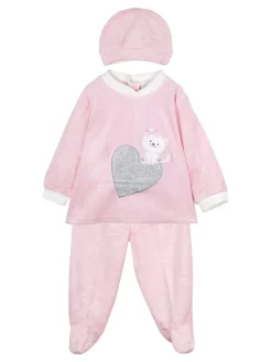 Urchin Completo lungo da neonata in ciniglia con accessori - rosa