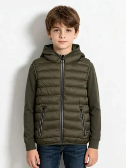 Urchin Gilet imbottito da bambino con cappuccio e zip - militare