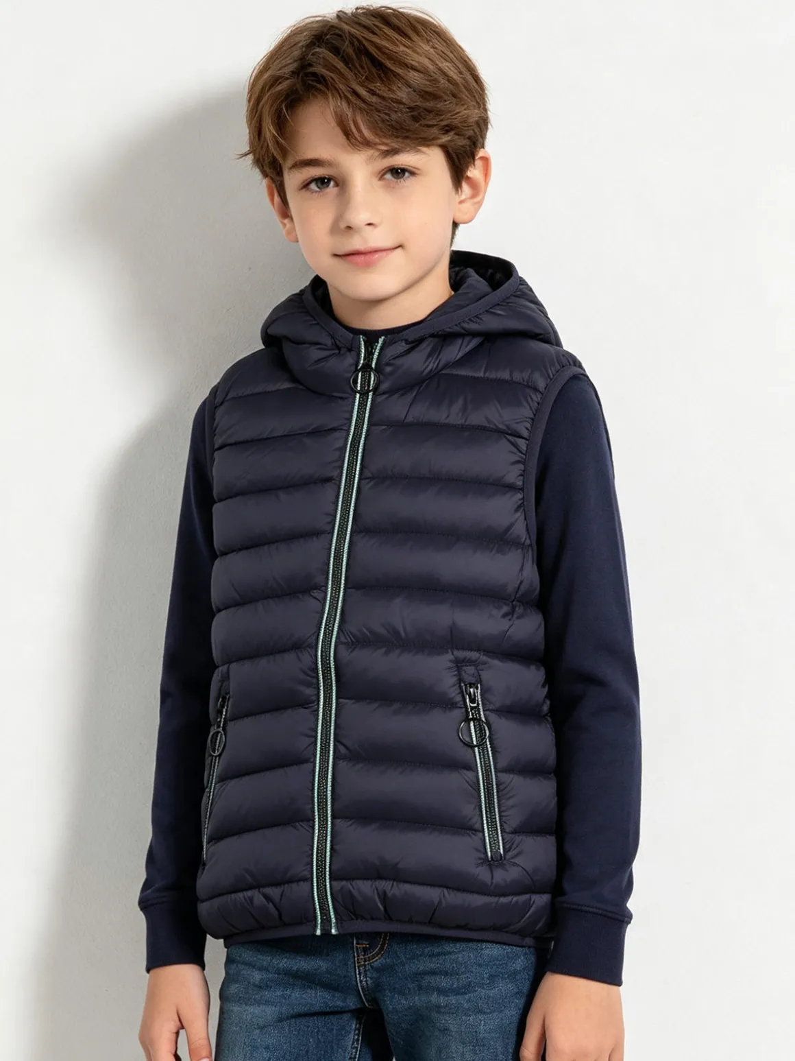 Urchin Gilet imbottito da bambino con cappuccio e zip - blu scuro
