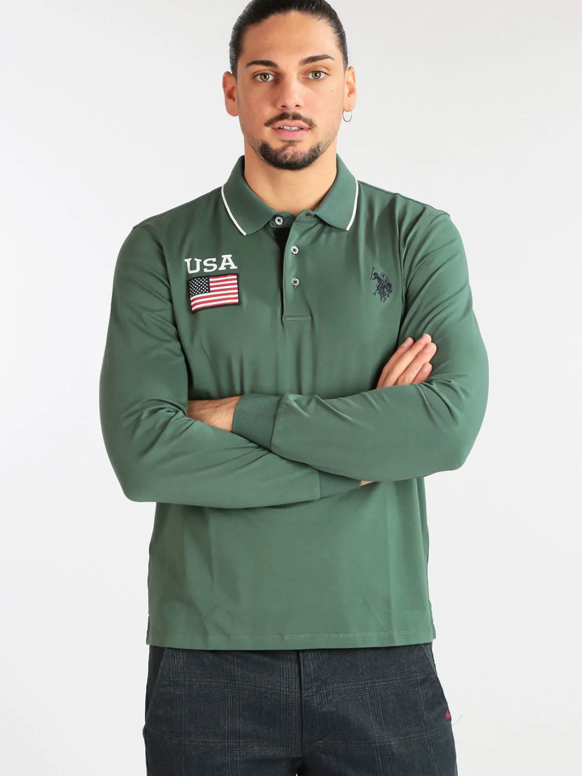 U.S. Polo Assn. Polo da uomo in cotone manica lunga