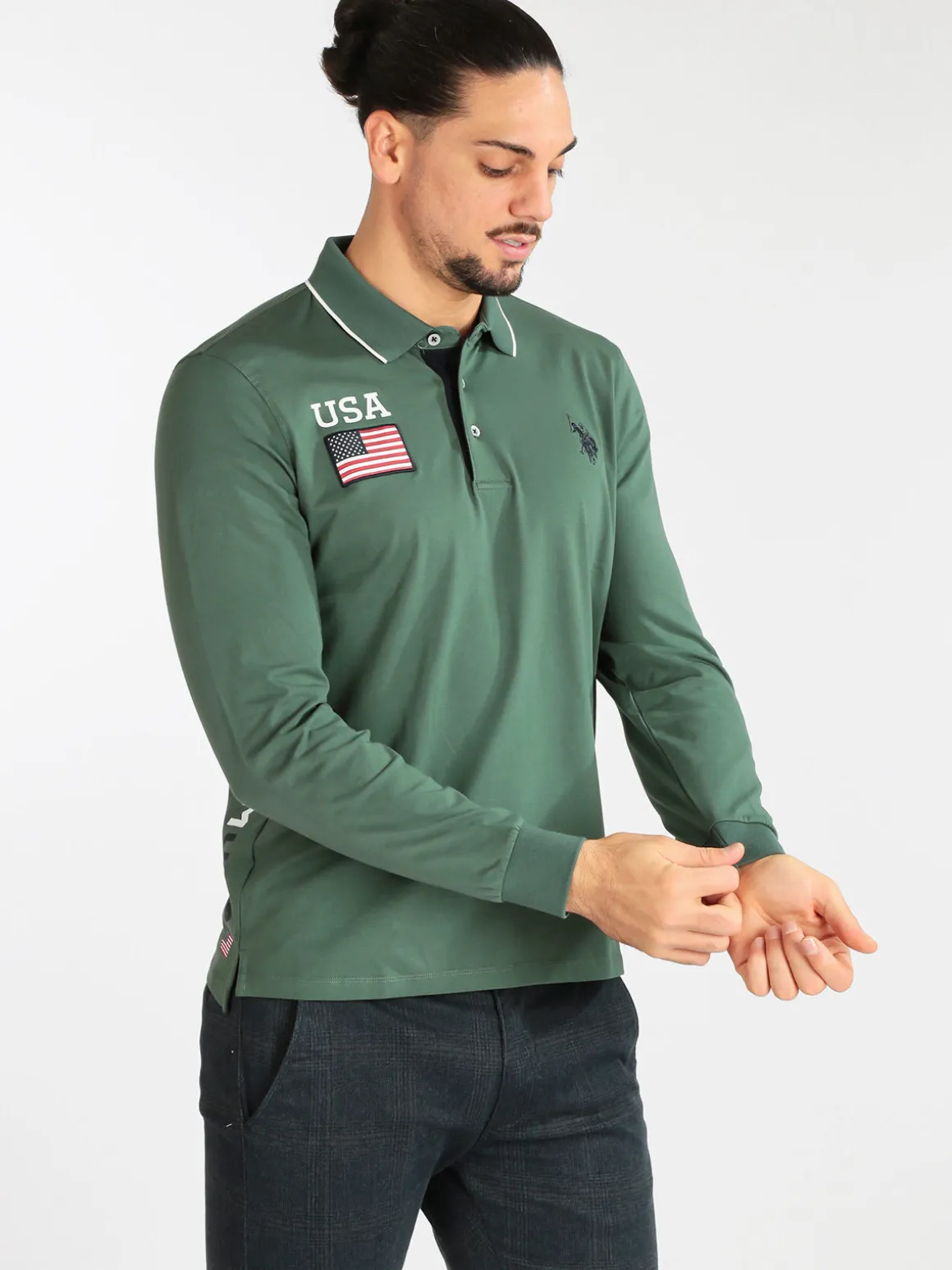 U.S. Polo Assn. Polo da uomo in cotone manica lunga