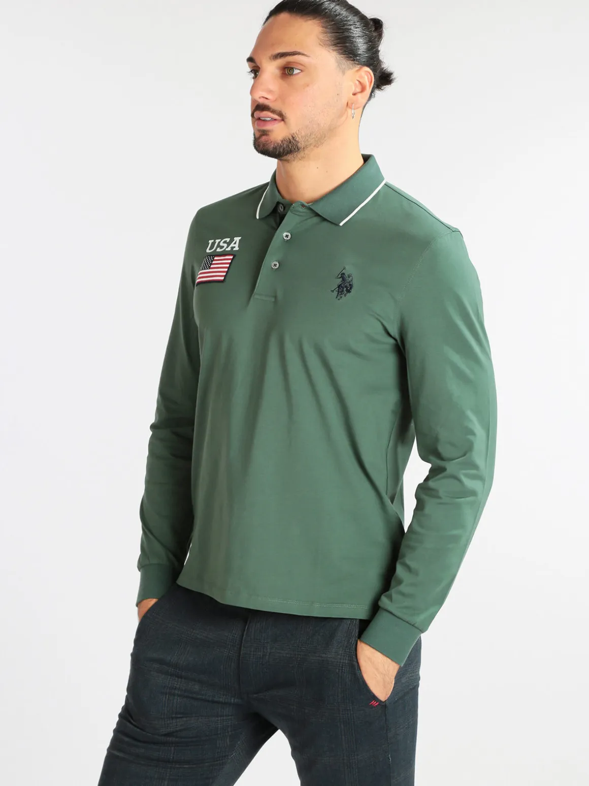 U.S. Polo Assn. Polo da uomo in cotone manica lunga