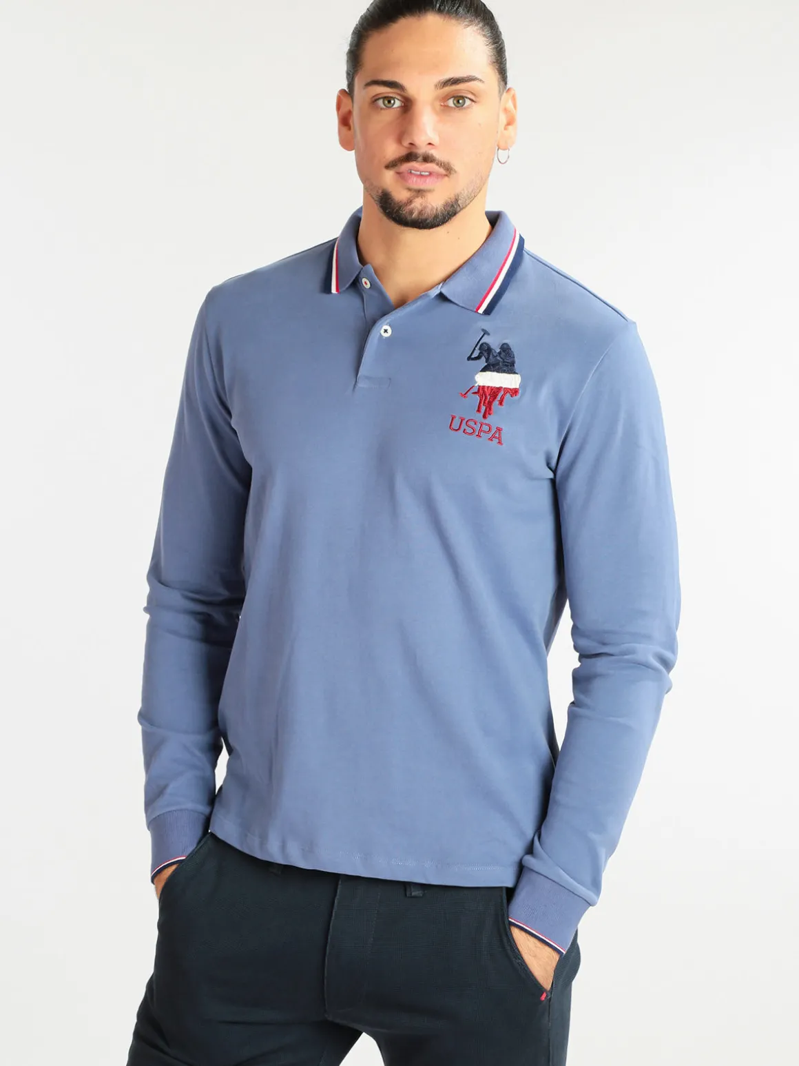 U.S. Polo Assn. Polo da uomo manica lunga in cotone