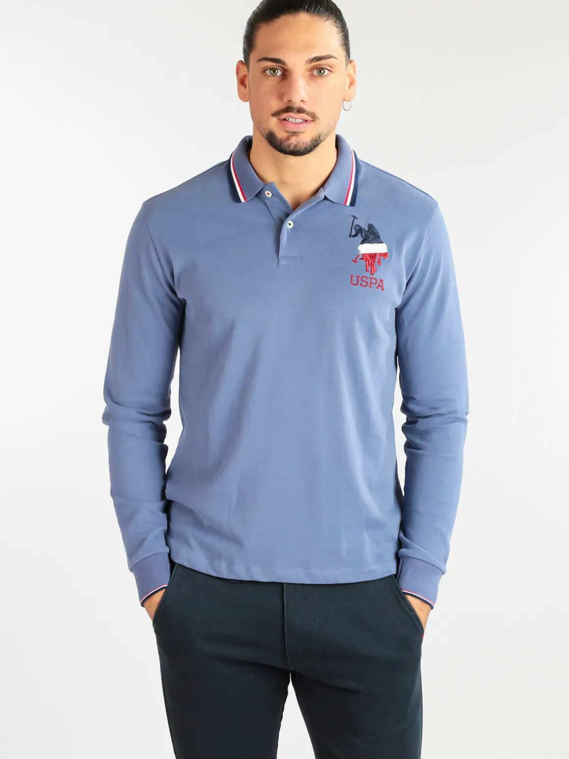 U.S. Polo Assn. Polo da uomo manica lunga in cotone
