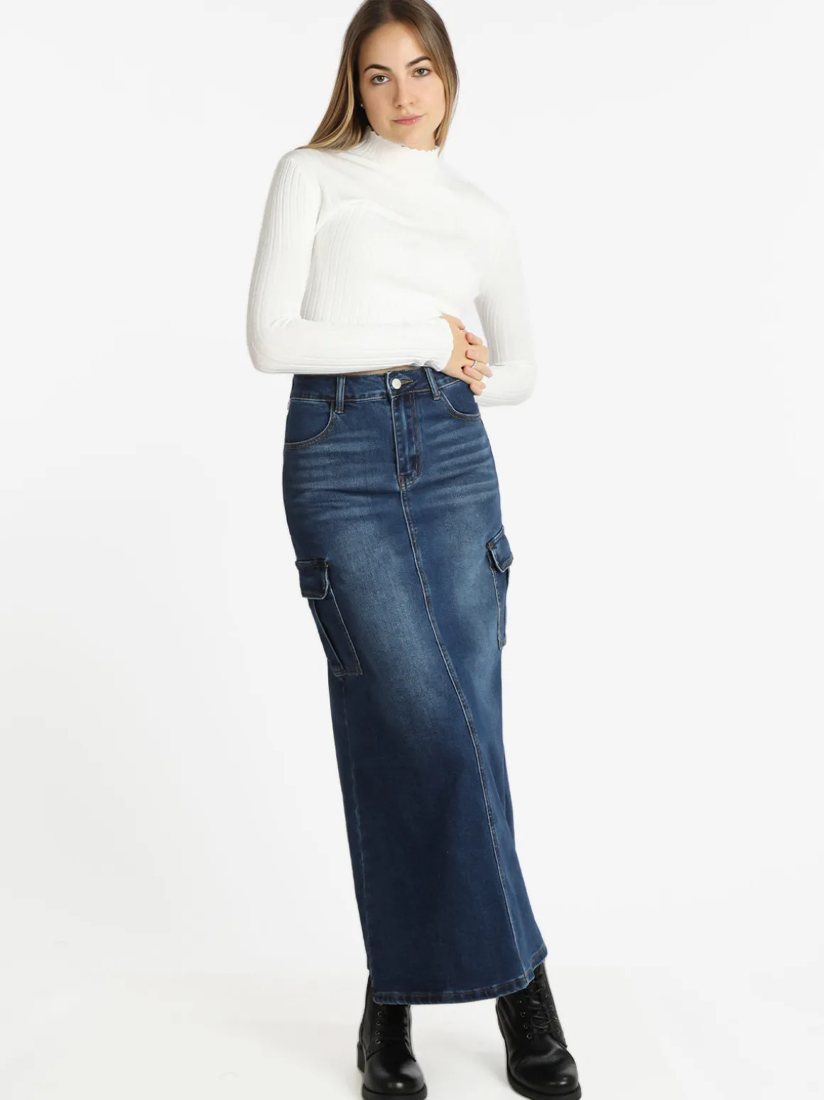Vale Denim Gonna lunga in jeans con tasconi