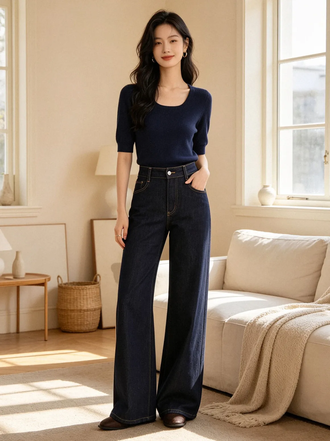 Vale Denim Jeans donna a gamba larga - nero