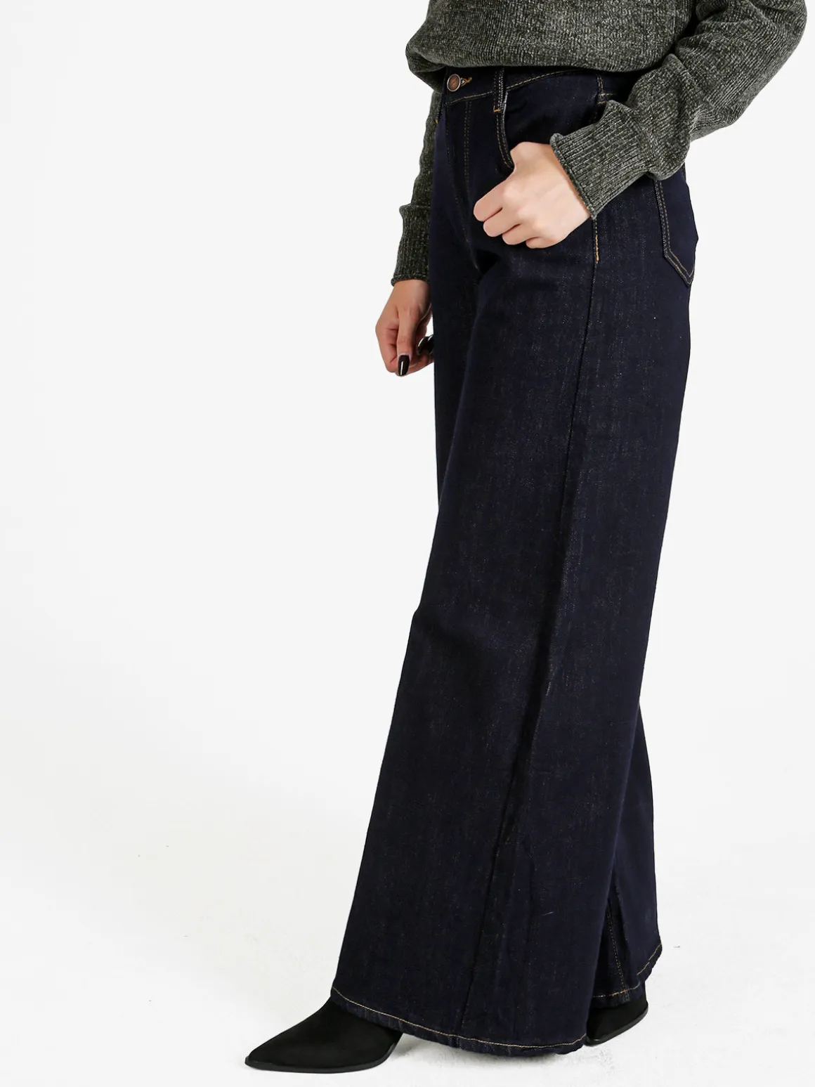 Vale Denim Jeans donna a gamba larga - nero