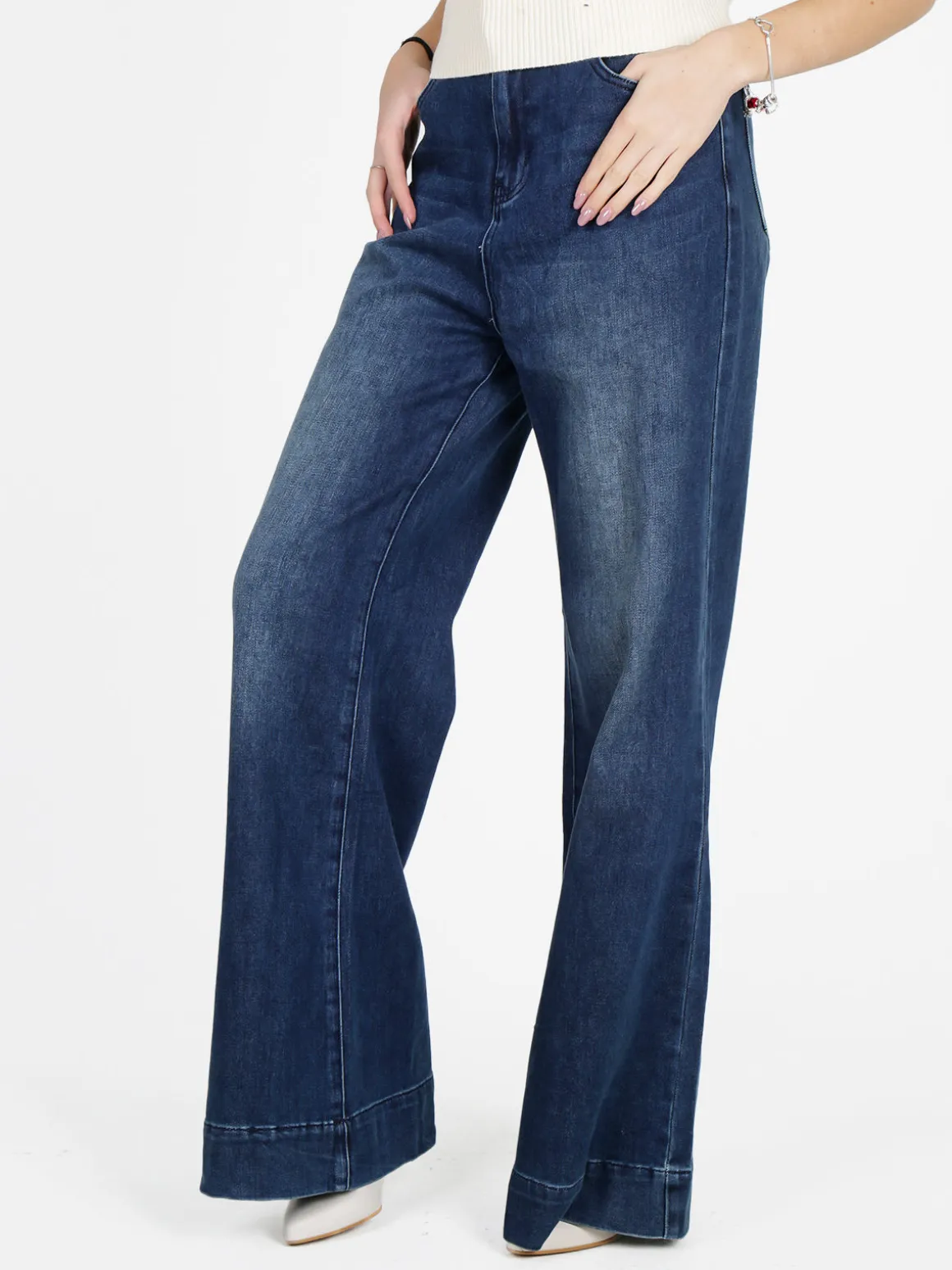 Vale Denim Jeans donna a vita alta con finale a zampa