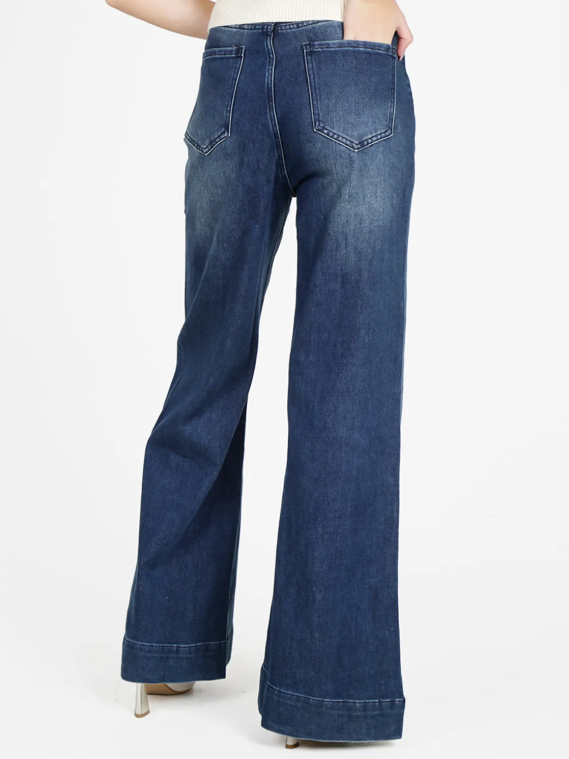 Vale Denim Jeans donna a vita alta con finale a zampa