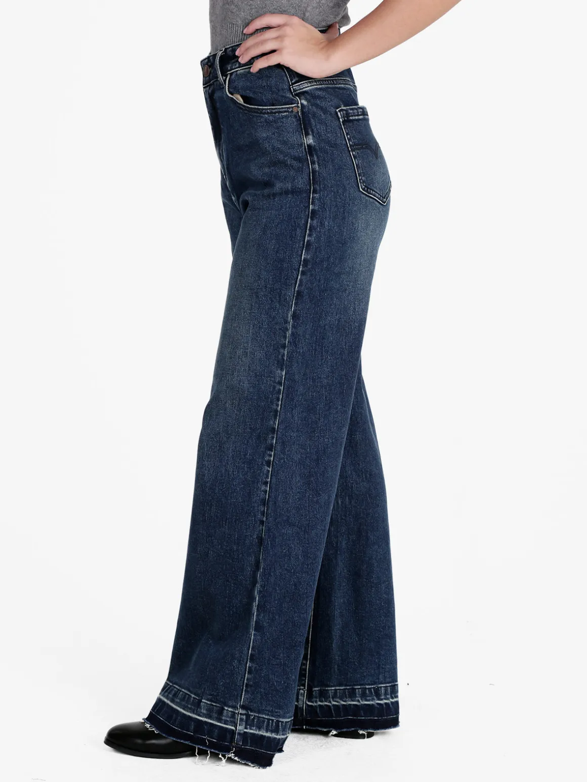 Vale Denim Jeans donna a vita alta e gamba larga