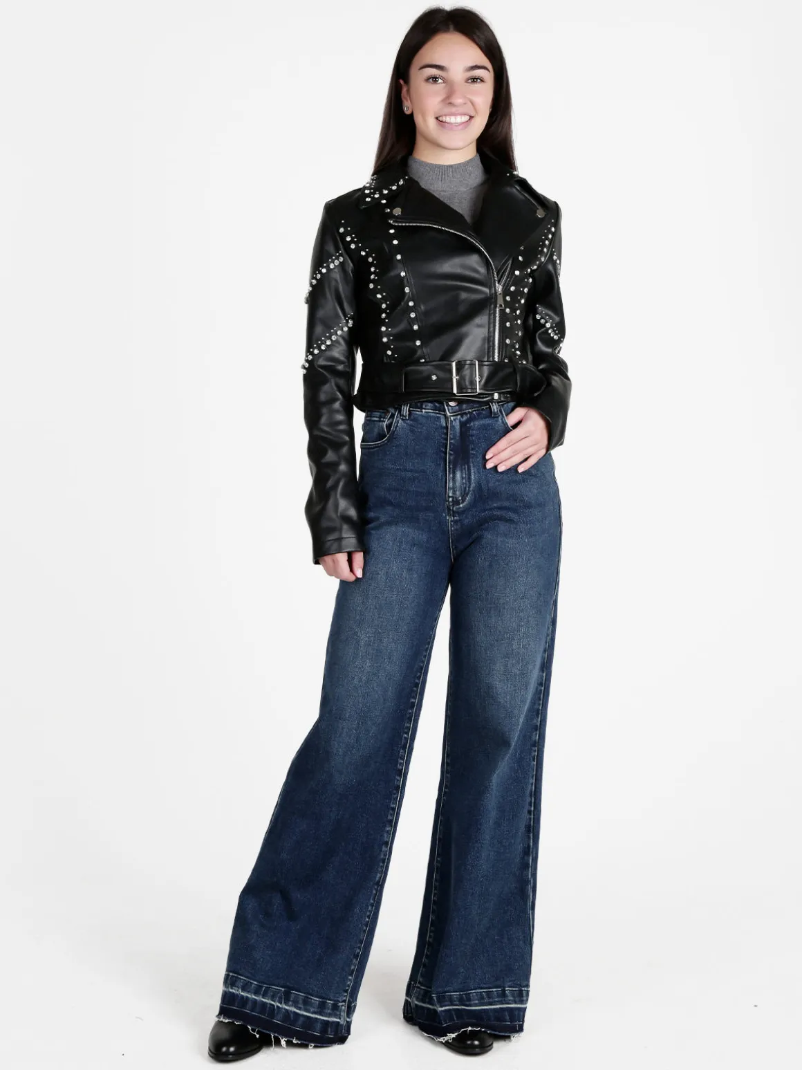 Vale Denim Jeans donna a vita alta e gamba larga