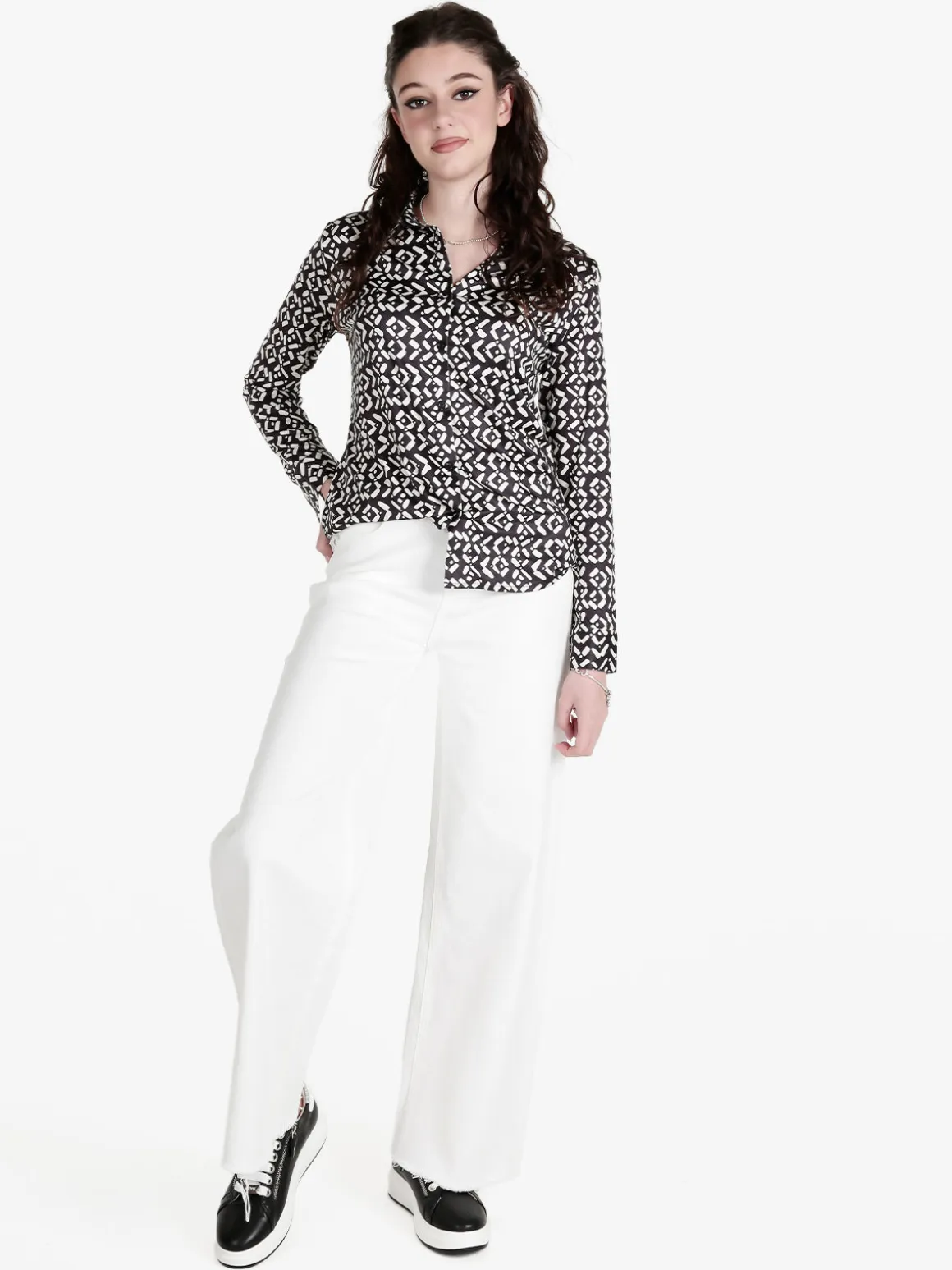 Vale Denim Jeans donna bianco wide leg con finale sfrangiato