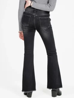 Vale Denim Jeans donna con tasche in vita e finale a zampa sfrangiato