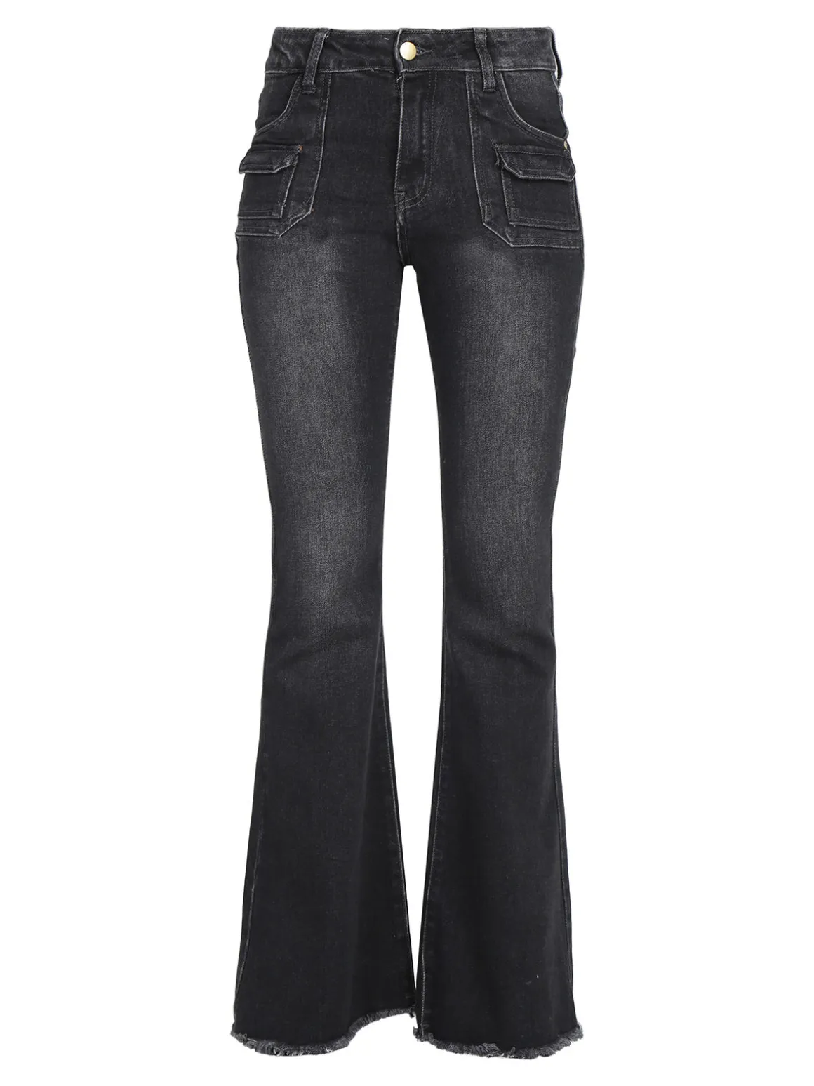 Vale Denim Jeans donna con tasche in vita e finale a zampa sfrangiato