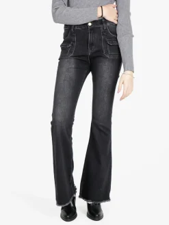 Vale Denim Jeans donna con tasche in vita e finale a zampa sfrangiato
