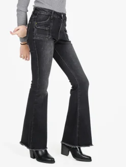 Vale Denim Jeans donna con tasche in vita e finale a zampa sfrangiato