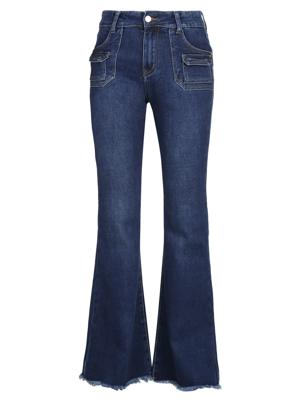 Vale Denim Jeans donna con tasche in vita e finale a zampa sfrangiato