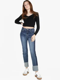 Vale Denim Jeans donna slim fit con maxi risvolto