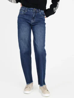 Vale Denim Jeans donna wide leg con finale sfrangiato