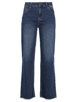Vale Denim Jeans donna wide leg sfrangiati a vita alta