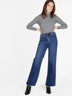 Vale Denim Jeans donna wide leg sfrangiati