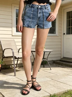 Vale Denim Shorts donna in jeans a vita alta