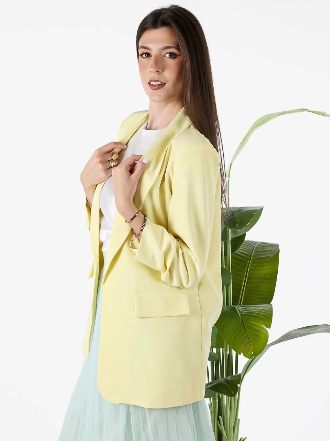 Vanita Blazer donna aperto con maniche arricciate - giallo