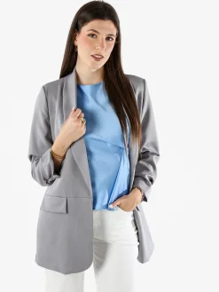 Vanita Blazer donna aperto con maniche arricciate - grigio