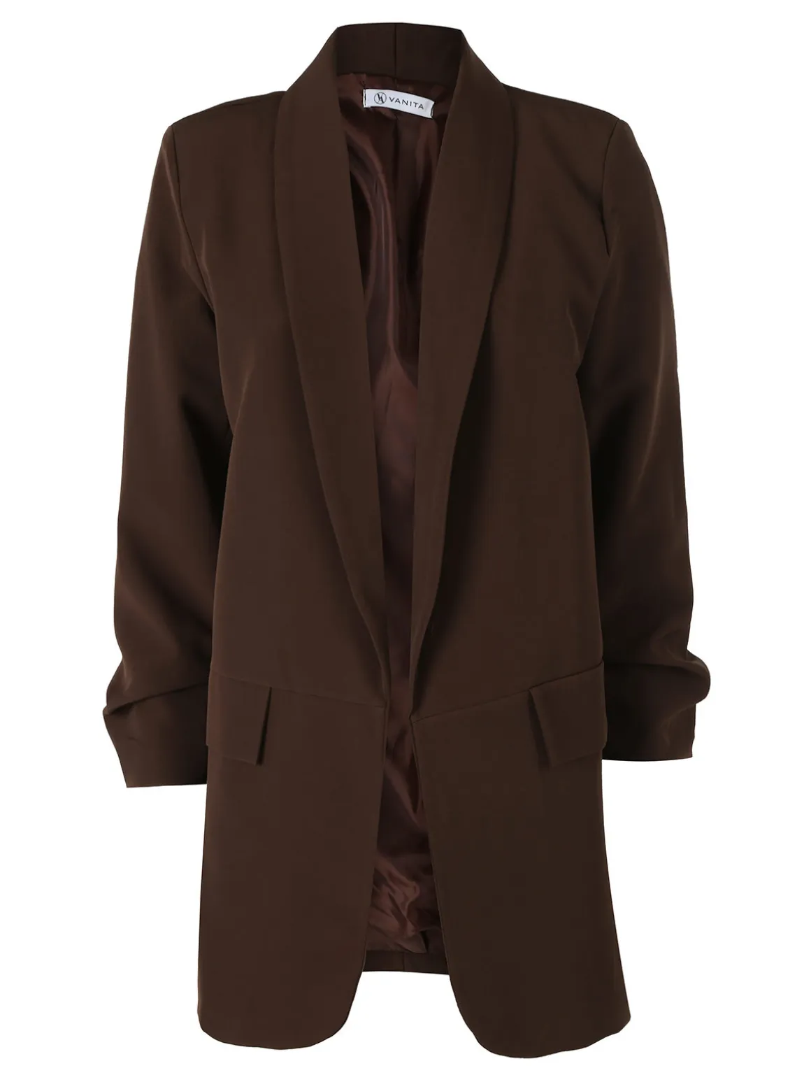 Vanita Blazer donna aperto con maniche arricciate - moro