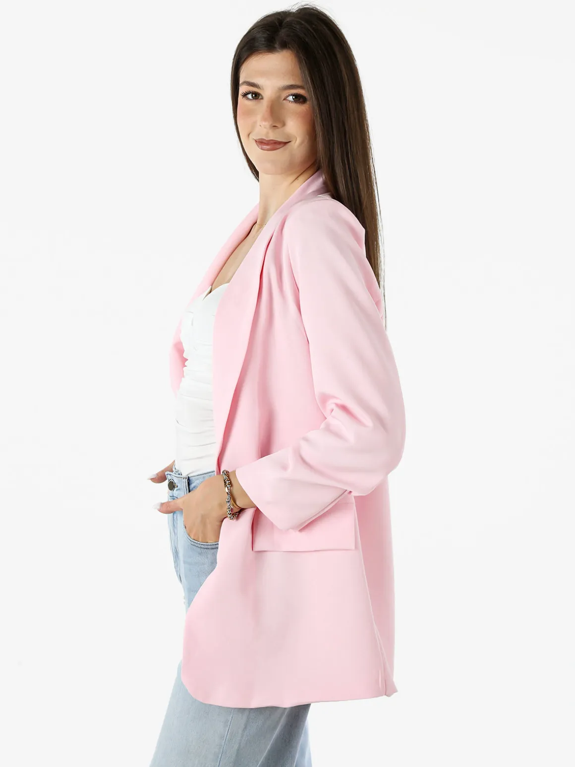 Vanita Blazer donna aperto con maniche arricciate - rosa