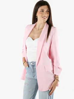 Vanita Blazer donna aperto con maniche arricciate - rosa