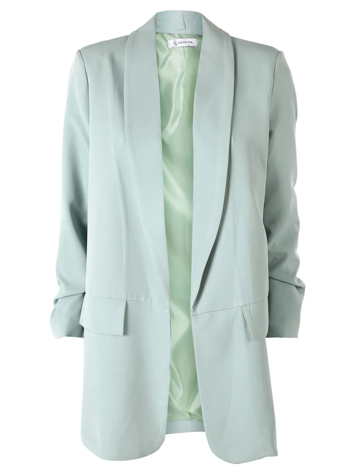 Vanita Blazer donna aperto con maniche arricciate - acqua marina