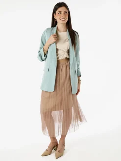 Vanita Blazer donna aperto con maniche arricciate - acqua marina