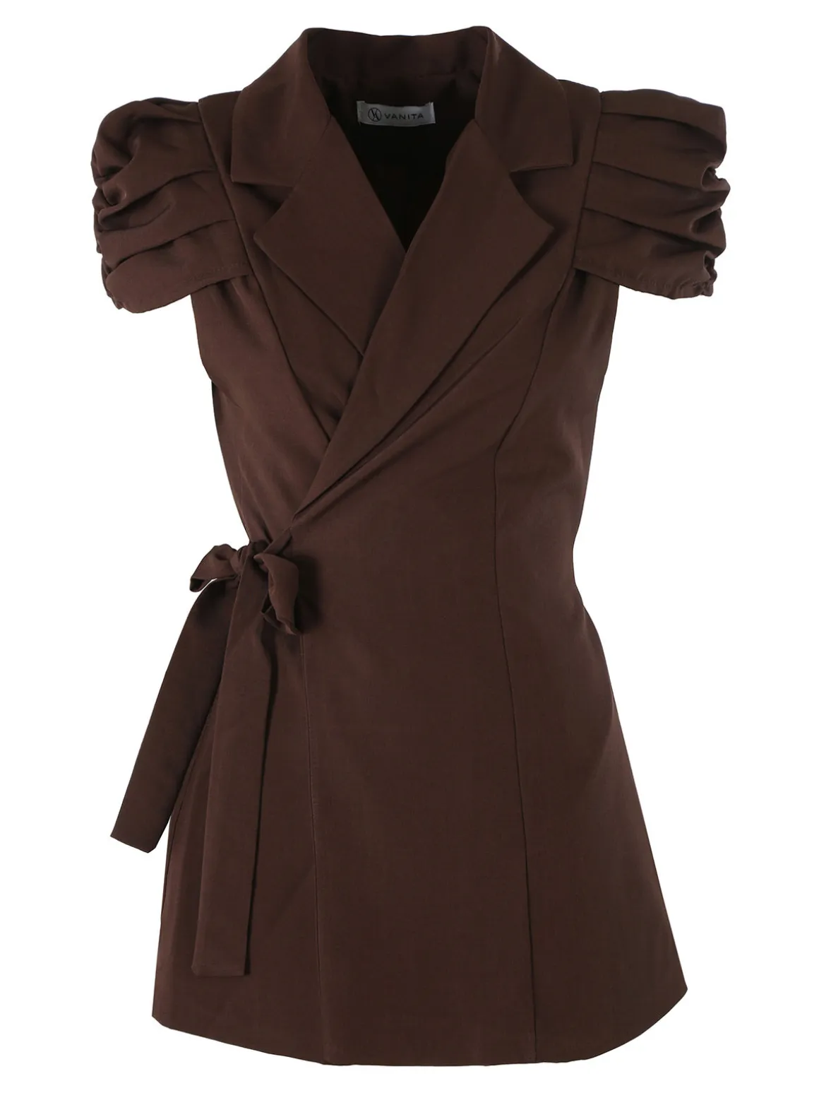 Vanita Blazer donna incrociato a maniche corte con spalle a sbuffo - moro