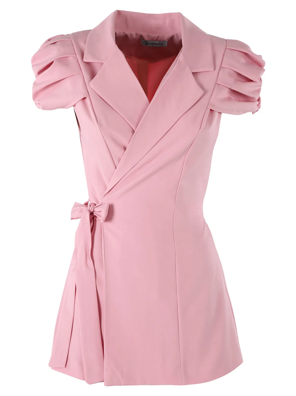 Vanita Blazer donna incrociato a maniche corte con spalle a sbuffo - rosa