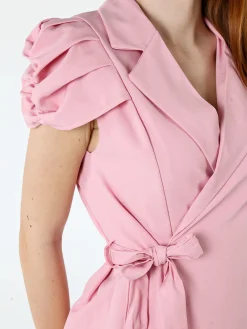 Vanita Blazer donna incrociato a maniche corte con spalle a sbuffo - rosa