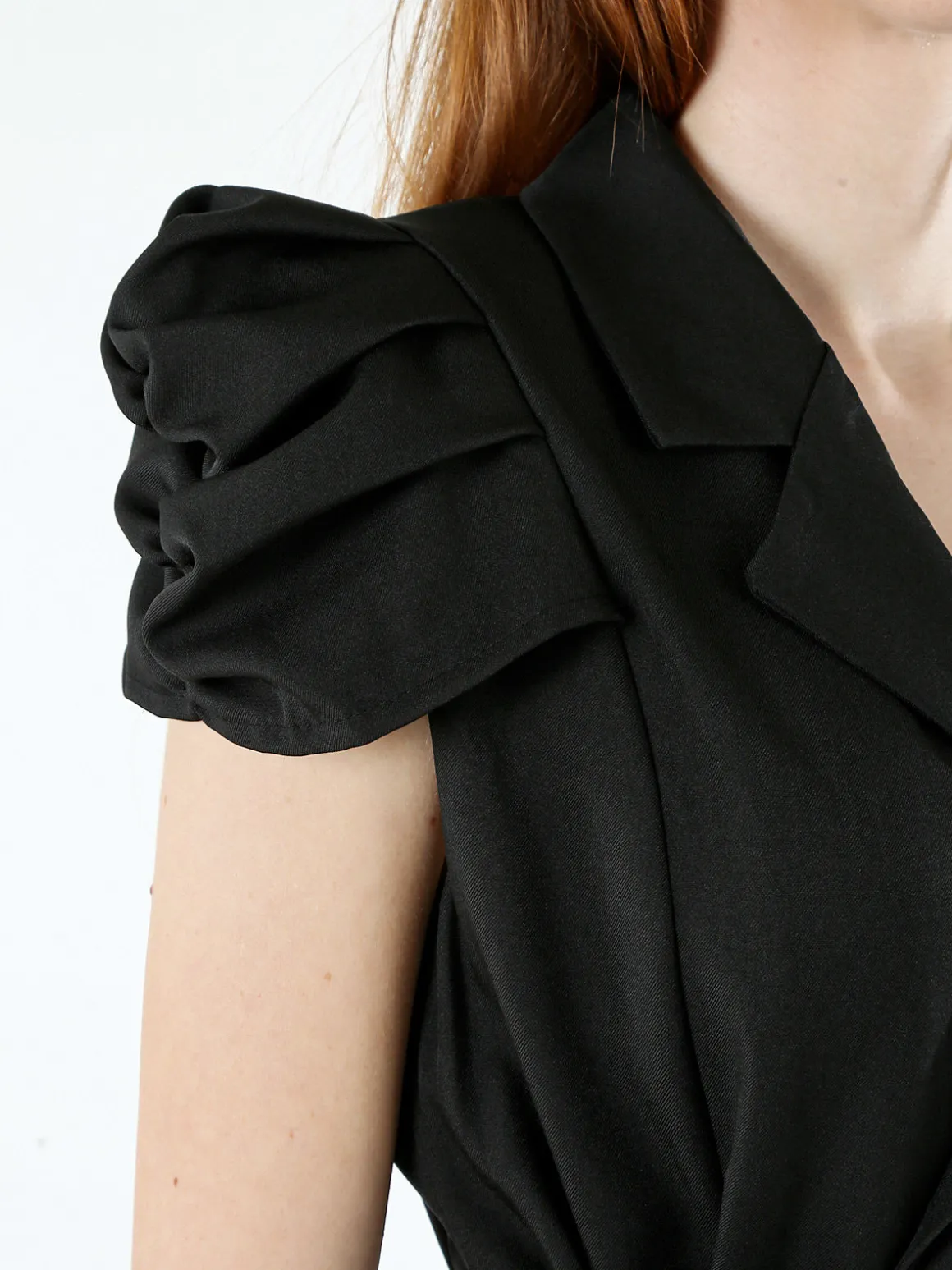 Vanita Blazer donna incrociato a maniche corte con spalle a sbuffo - nero