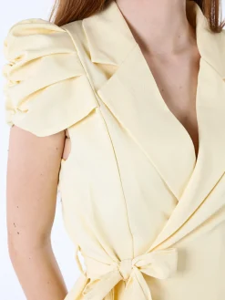 Vanita Blazer donna incrociato a maniche corte con spalle a sbuffo - giallo