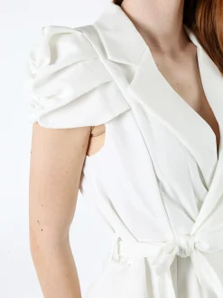 Vanita Blazer donna incrociato a maniche corte con spalle a sbuffo - bianco