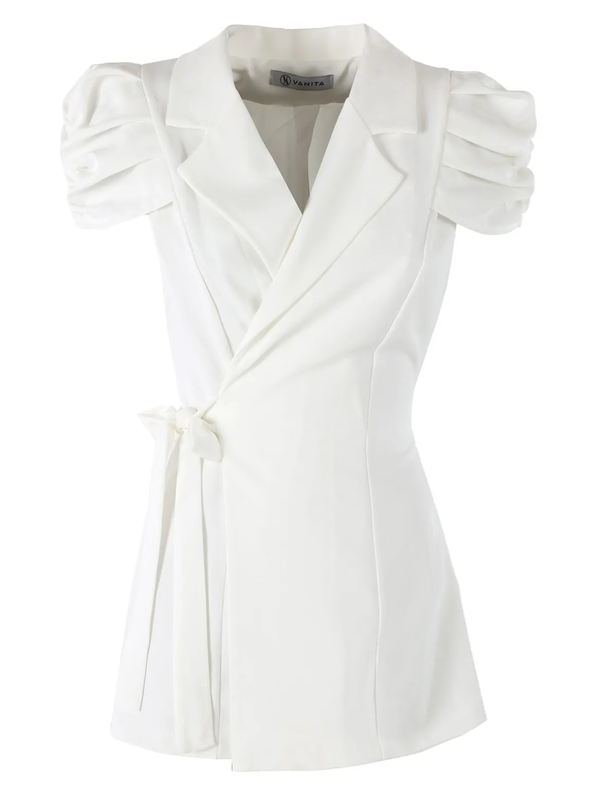 Vanita Blazer donna incrociato a maniche corte con spalle a sbuffo - bianco
